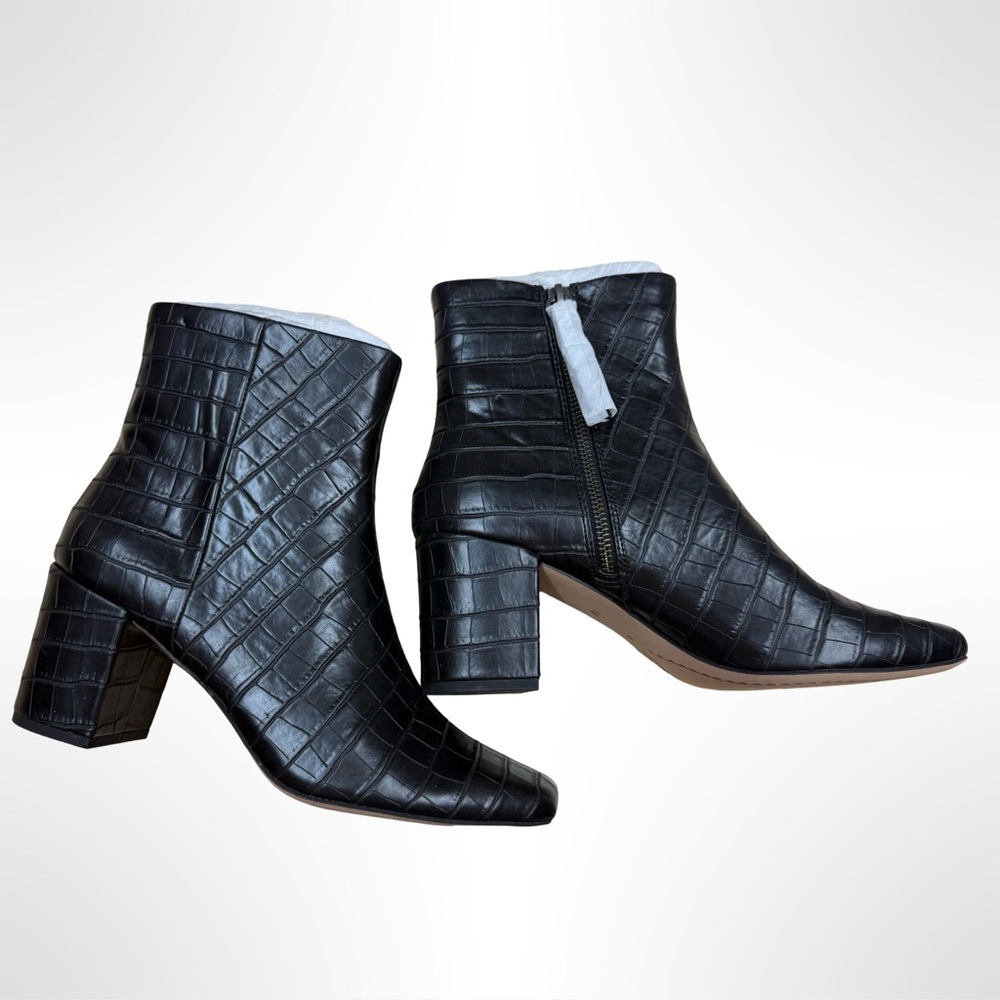 New Splendid Heather IV Croc-Embossed Block Heel Booties 8.5